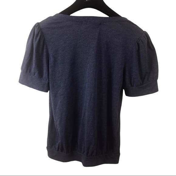 VELVET Brushed Blue Top Lace Button Front Small Puff Sleeves Cottage Core - Picture 2 of 6